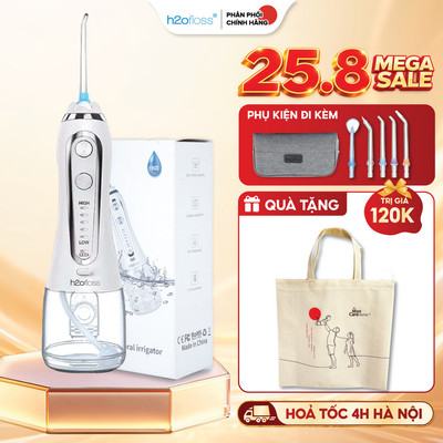 Máy tăm nước cầm tay H2oFloss HF6P 300ml [Mẫu cải tiến], Tia nước Micro sạch X4 lần, Bảo Hành 12 tháng, kèm túi đựng máy