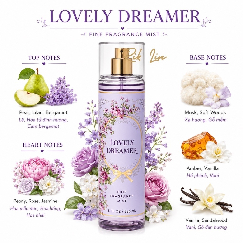 LOVELY DREAMER |CARRIED AWAY | MEET ME IN MIAMI _ Xịt Thơm Body Mist USA