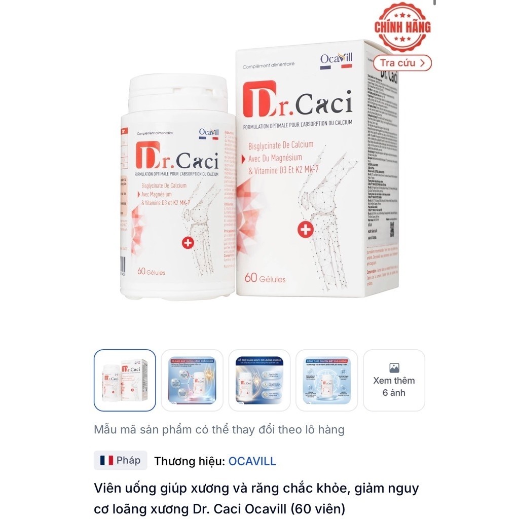Viên uống giúp Calc xương và răng chắc khỏe, giảm nguy cơ loãng xương Dr. Caci Ocavill (60 viên)