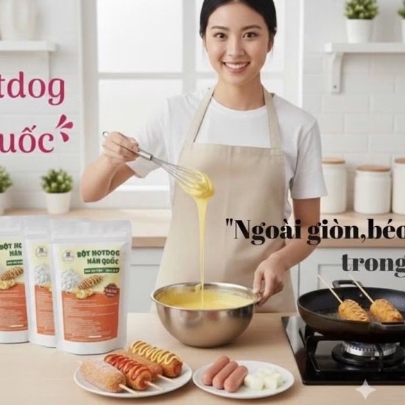 Bột Hotdog Hàn Quốc Trộn Sẵn | Vỏ Giòn Xốp – Dễ Làm - Gói 500g / 1kg - Chiên Hotdog, Phô Mai Que