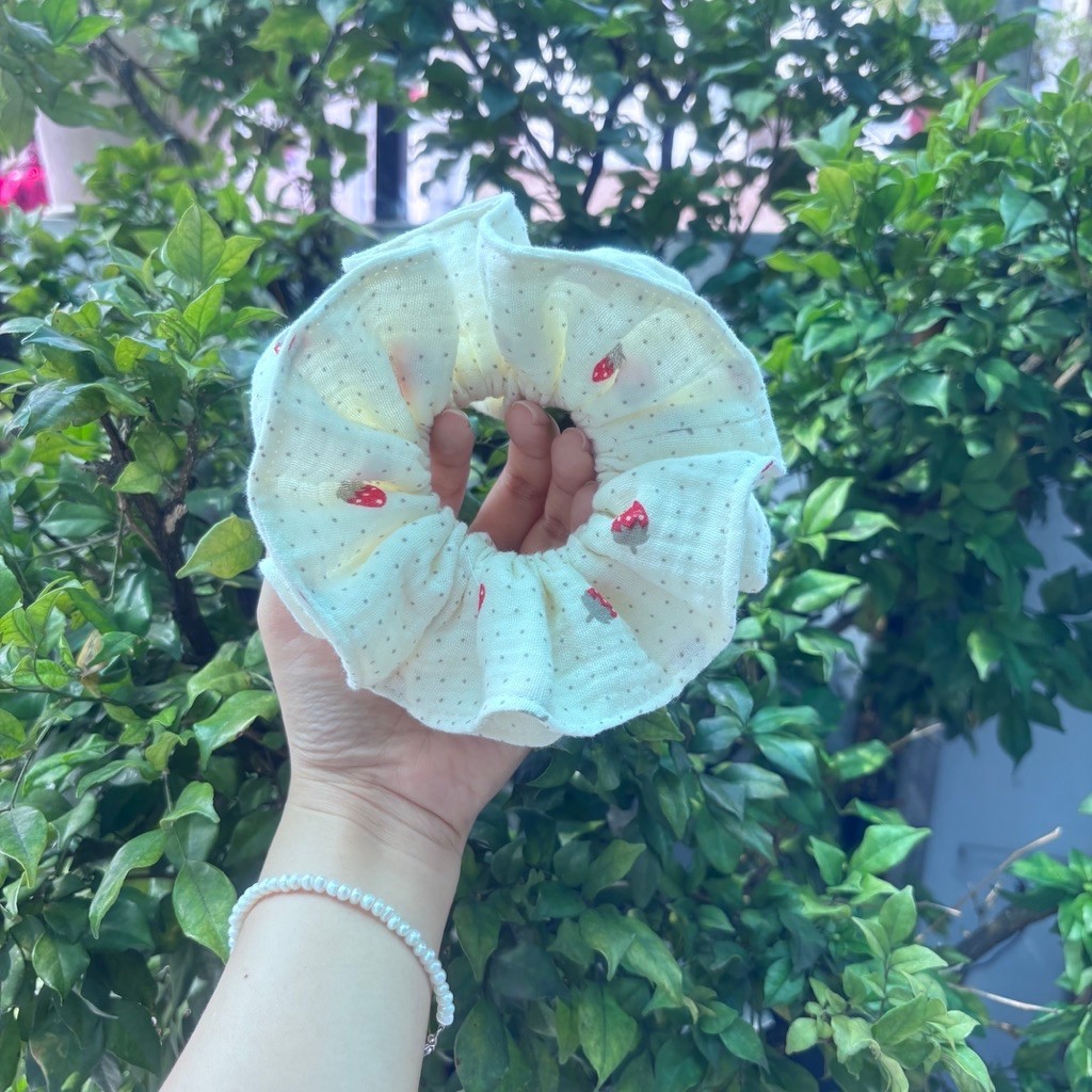 Srunchies 2 tầng xòe - xô muslin họa tiết dễ thương #cottoc #srunchies