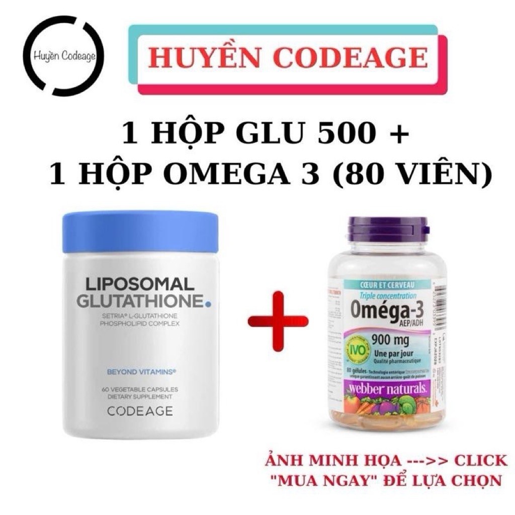 ( GLU500 - CODEAGE ) Viên Uống Liposomal Glutathione 500mg Codeage 60 viên (và Omega 3 Webber Natura