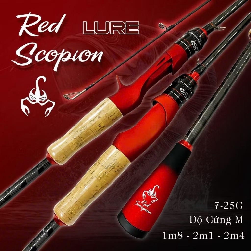 Cần Lure Bọ Cạp Màu Đỏ Đen logo bọ cạp đỏ scopion hàng cao cấp phôi carbon Xoắn X cực khoẻ