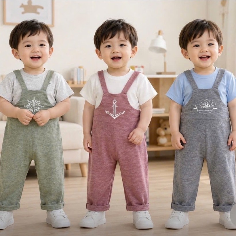 [Bons99] Set Yếm Dài Kèm Áo Cộc Tay Sợi Tre Bons99 Mềm Mại Co Giãn Cho Bé 9m-4y