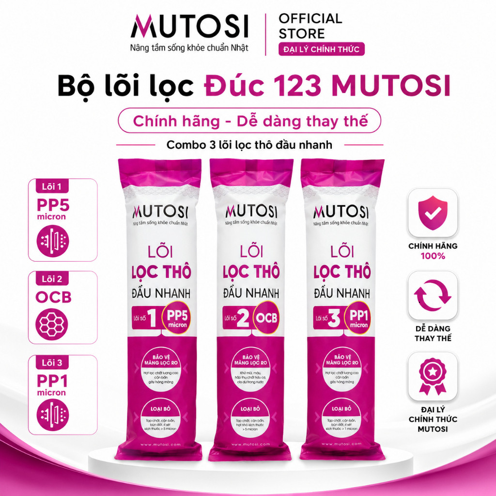 Bộ Lõi Lọc Đúc 123 Mutosi Chính Hãng Dễ Thay Thế Cho Máy Lọc Nước Mutosi