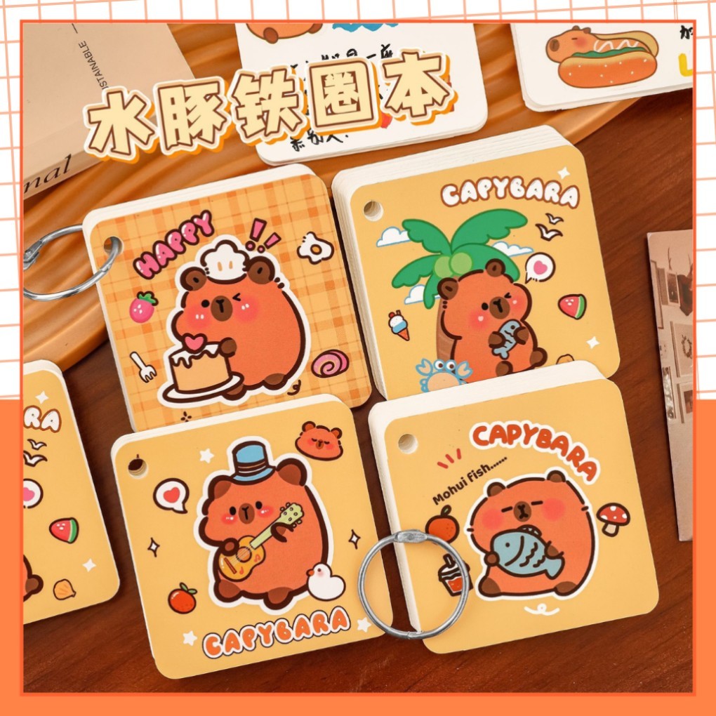 fs Flashcard Trắng 80 Trang Hình Capybara Thẻ Học Từ Vựng Flashcard Tiếng Anh Trung Nhật Hàn, Đồ Dùn