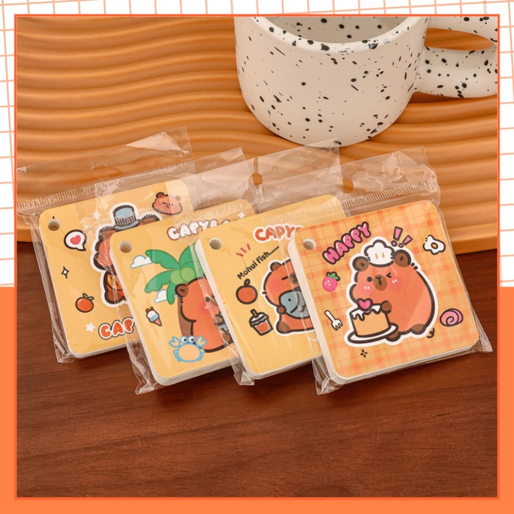 fs Flashcard Trắng 80 Trang Hình Capybara Thẻ Học Từ Vựng Flashcard Tiếng Anh Trung Nhật Hàn, Đồ Dùn