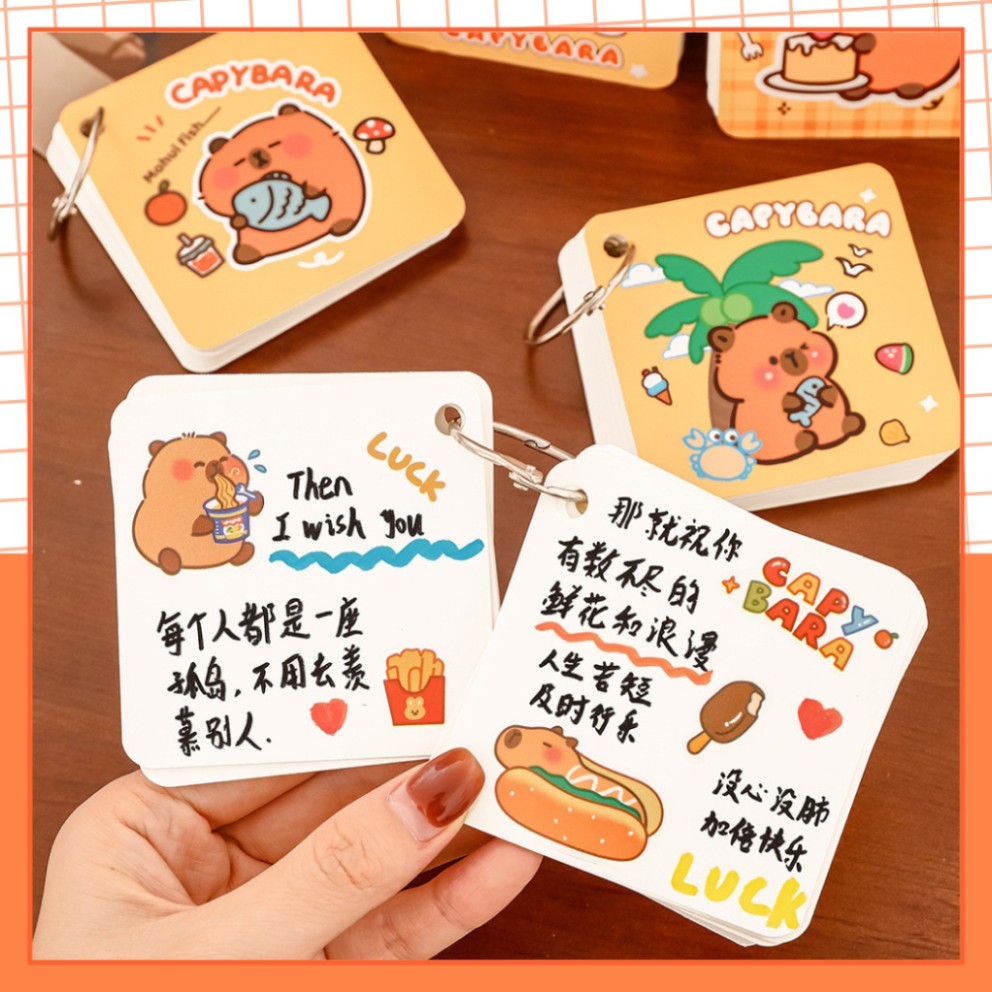 fs Flashcard Trắng 80 Trang Hình Capybara Thẻ Học Từ Vựng Flashcard Tiếng Anh Trung Nhật Hàn, Đồ Dùn