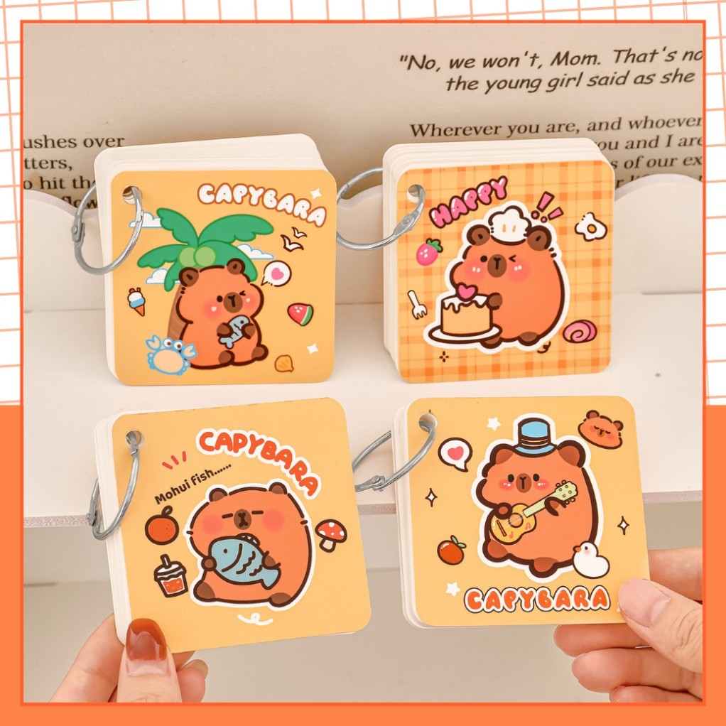 fs Flashcard Trắng 80 Trang Hình Capybara Thẻ Học Từ Vựng Flashcard Tiếng Anh Trung Nhật Hàn, Đồ Dùn