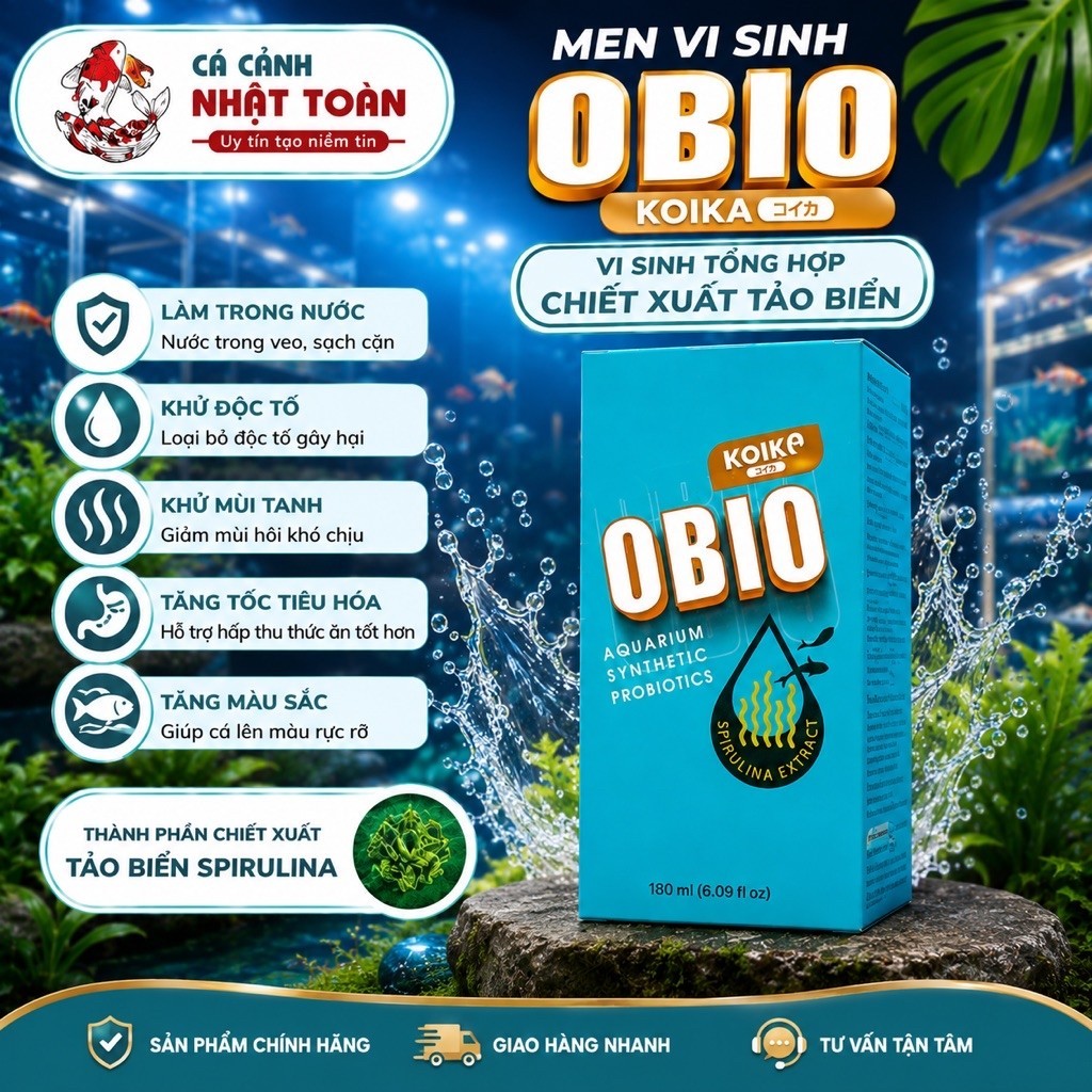 MEN VI SINH OBIO KOIKA KẾT HỢP TẢO BIỂN LÀM TRONG NƯỚC, KHỬ MÙI TANH BỂ CÁ CẢNH CHAI