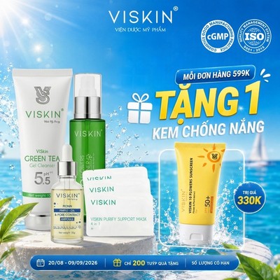 Combo Giảm mụn VISKIN chuẩn da liễu (bộ 4 sản phẩm) [CHÍNH HÃNG]