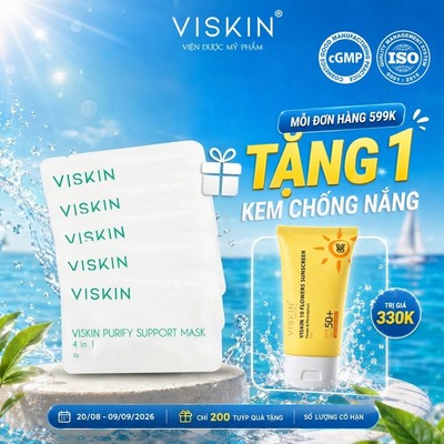 Combo 5 gói Mặt nạ sủi bọt VISKIN thải độc, hỗ trợ phục hồi da 4 trong 1 - 5 gói x 2g [CHÍNH HÃNG]
