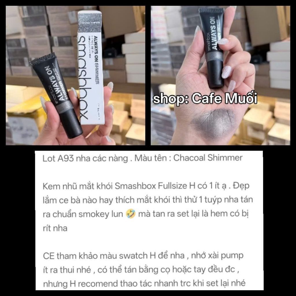 KEM NHŨ MẮT KHÓI  Smashbox Always On Shimmer Cream Shadow màu Charcoal Shimmer 10ml