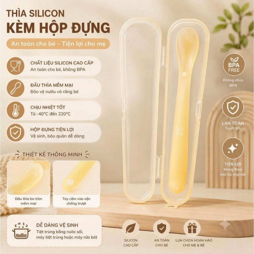 Thìa Ăn Dặm Cao Cấp Cho Trẻ Sơ Sinh Đến 1 Tuổi Có Hộp Bảo Quản