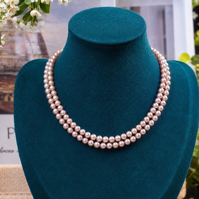 Vòng Cổ Ngọc Trai Hai Tầng Màu Hồng Tím Sang Trọng, Tinh Tế - Ngọc Trai Trường Thịnh