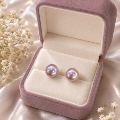 Bông Tai Ngọc Trai Bán Cầu Màu Hồng Tím Chốt Bạc Size 9-10ly - Ngọc Trai Trường Thịnh