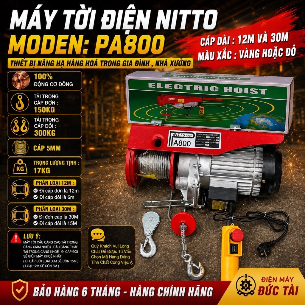 Máy tời điện PA800 cáp 30M cáp 5mm