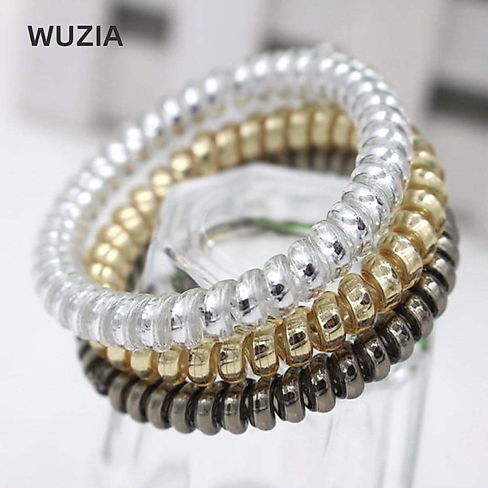 WUZIA 10 chiếc Băng đô đàn hồi thời trang da báo Vàng / Bạc Scrunchie