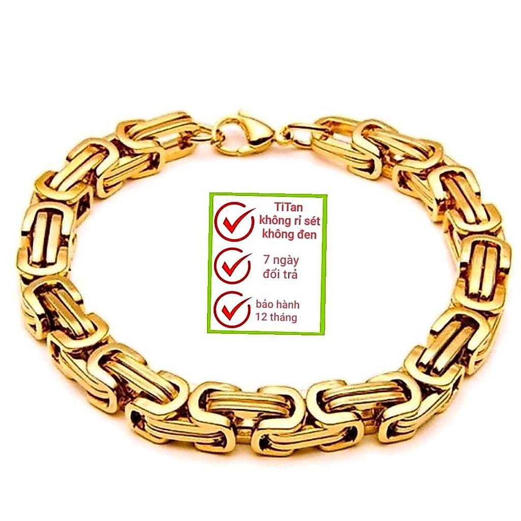 Lắc tay nam titan mạ vàng 18k 10mm không sét không đen, vòng tay nam titan