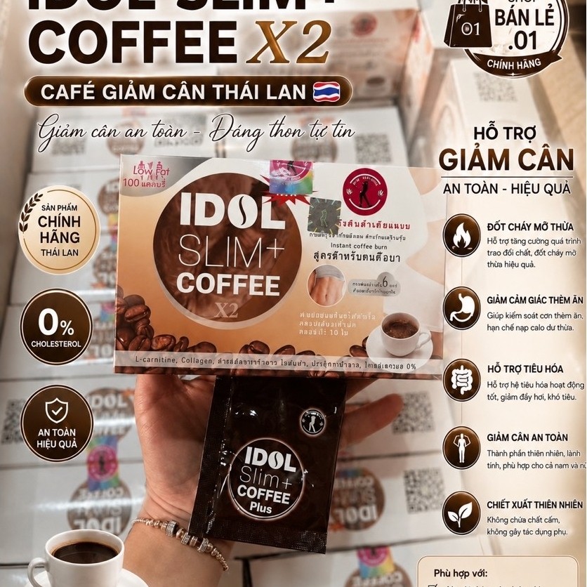 ( Chuẩn + Đủ Tem ) Cà Phê Giảm Cân Idol Slim + Coffee X2 Thái Lan Giảm Mạnh Dành Cho Cơ Địa Khó Nhờn