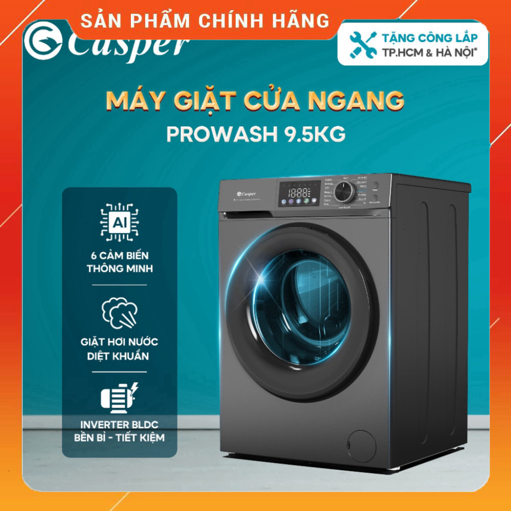 Sale lớn - Máy Giặt Cửa Ngang Casper 9.5kg WF-D95VGR1 Chính Hãng 2 năm Bảo Hành . Giao nhanh.