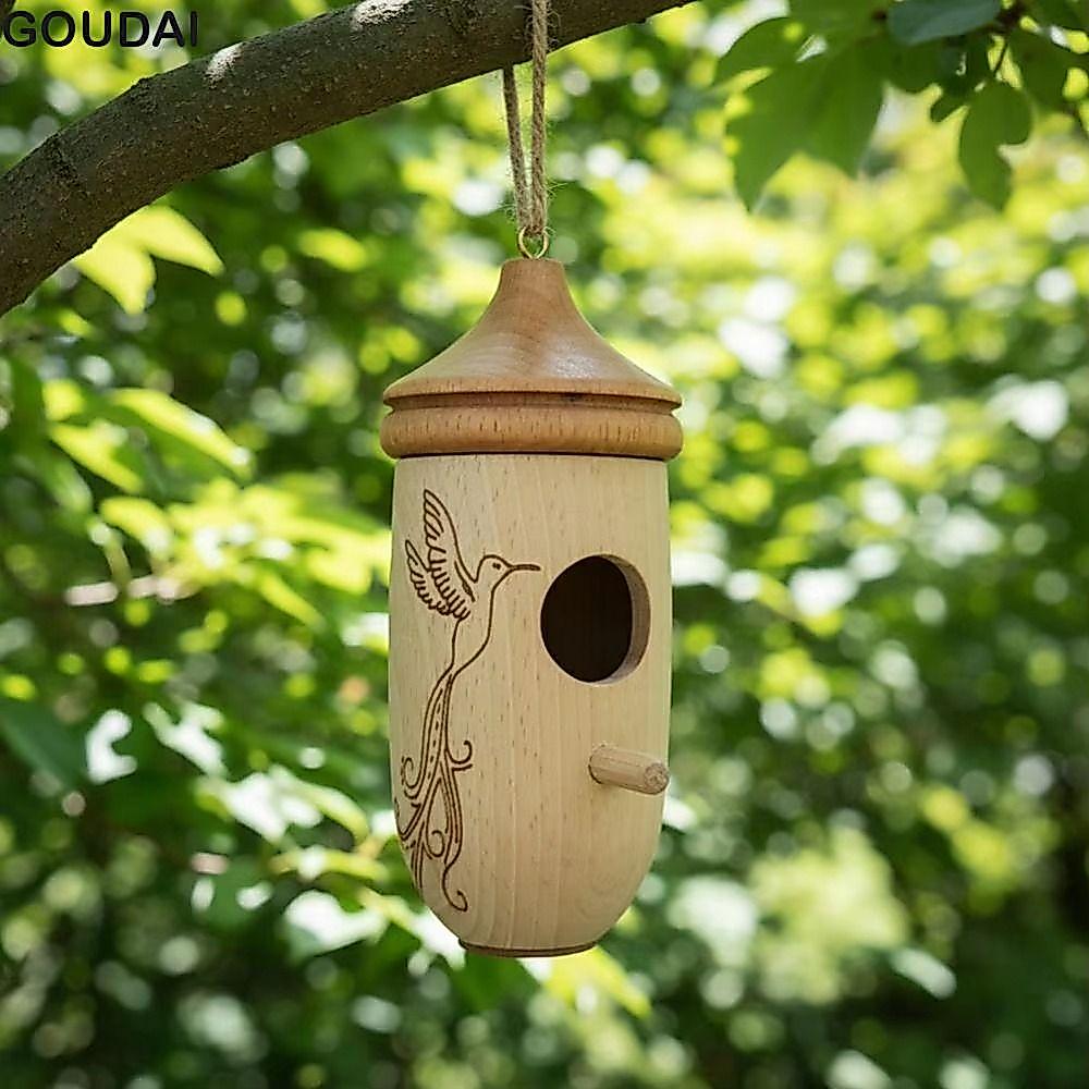 GOUDAI Treo Chim Nhà, Mini Dễ Dàng Lắp Đặt Nhà Chim Ruồi, Thú Cưng Cottage Bằng Gỗ Handmade Chống Th