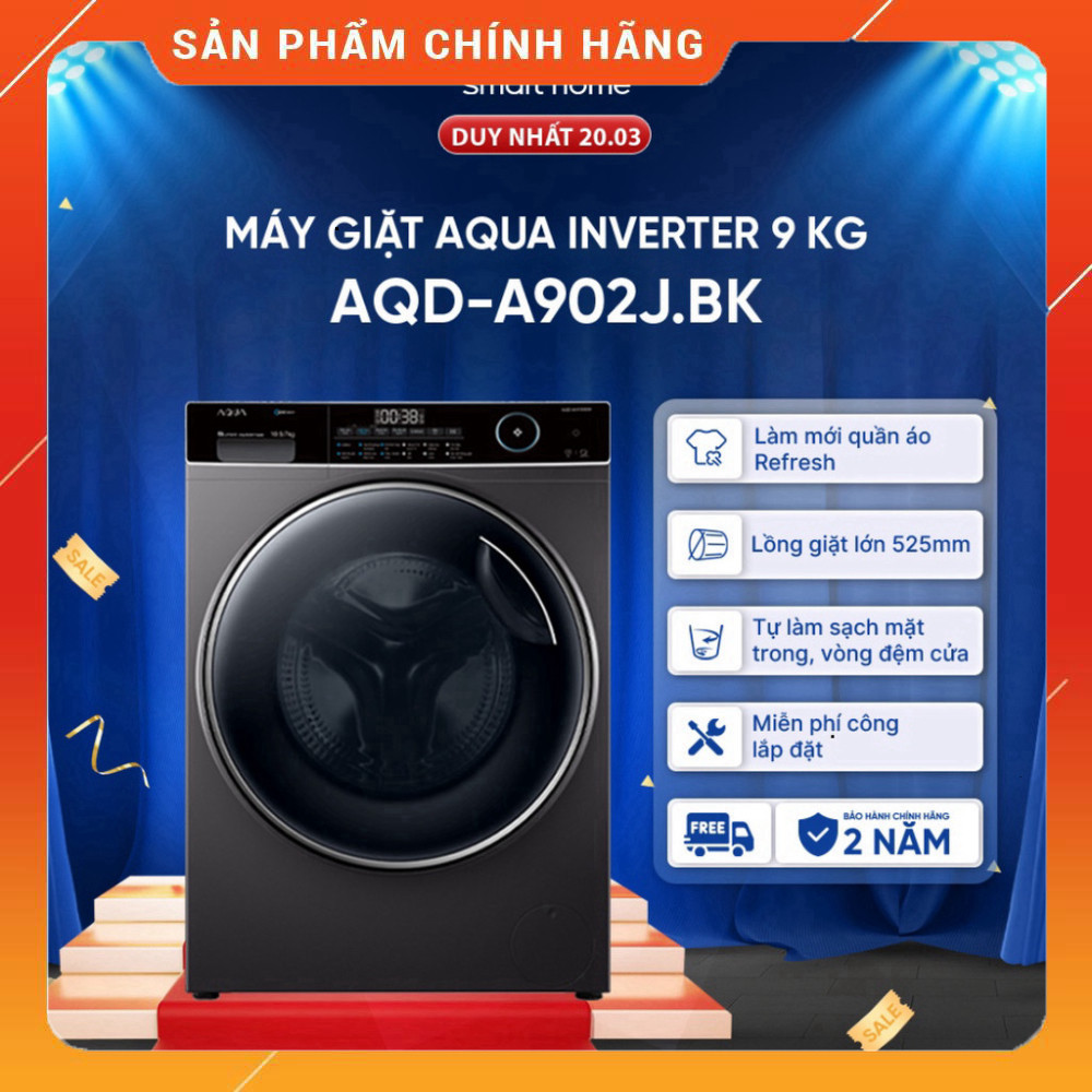 Sale lớn - Máy Giặt Cửa Trước AQUA AQD-A902J 9kg (Bảo hành 2 năm, Freeship toàn quốc) . Giao nhanh.