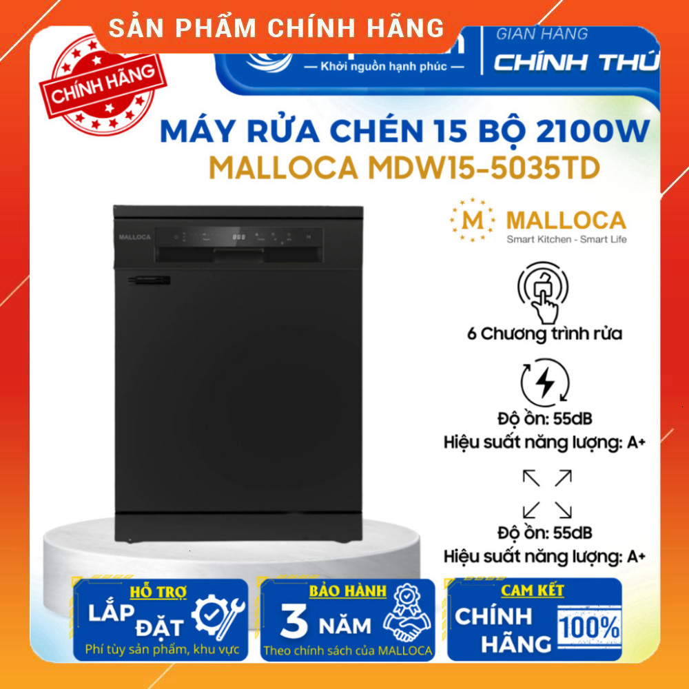 Sale lớn - Máy Rửa Chén Độc Lập 15 Bộ Malloca MDW15-5035TD - Độc Lập - 3 Năm Bảo Hành . Giao nhanh.