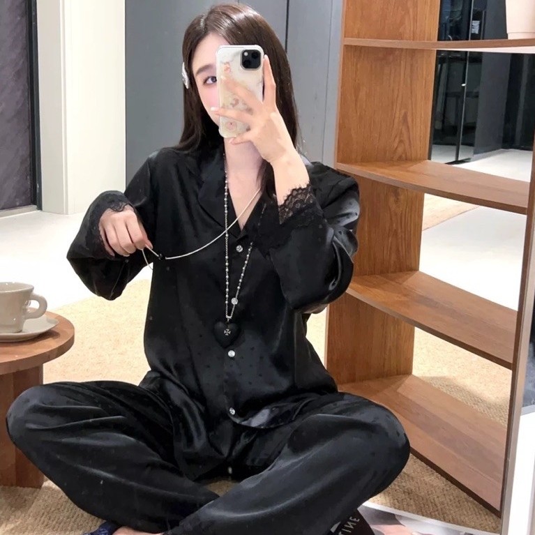 Bộ Lụa Mặc Nhà Bộ Pijama Lụa Pijama Dài Tay Cao Cấp Mát Mềm Mịn ELSA PIJAMA