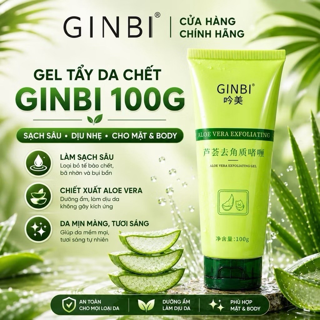 Gel nha đam tẩy tế bào chết dùng cho da mặt và body 100g GINBI chính hãng AME COSMETIC