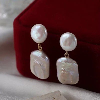 Bông Tai Ngọc Trai Tròn Vuông Dẹt Lớn Thời Trang Size 11-15mm - Ngọc Trai Trường Thịnh