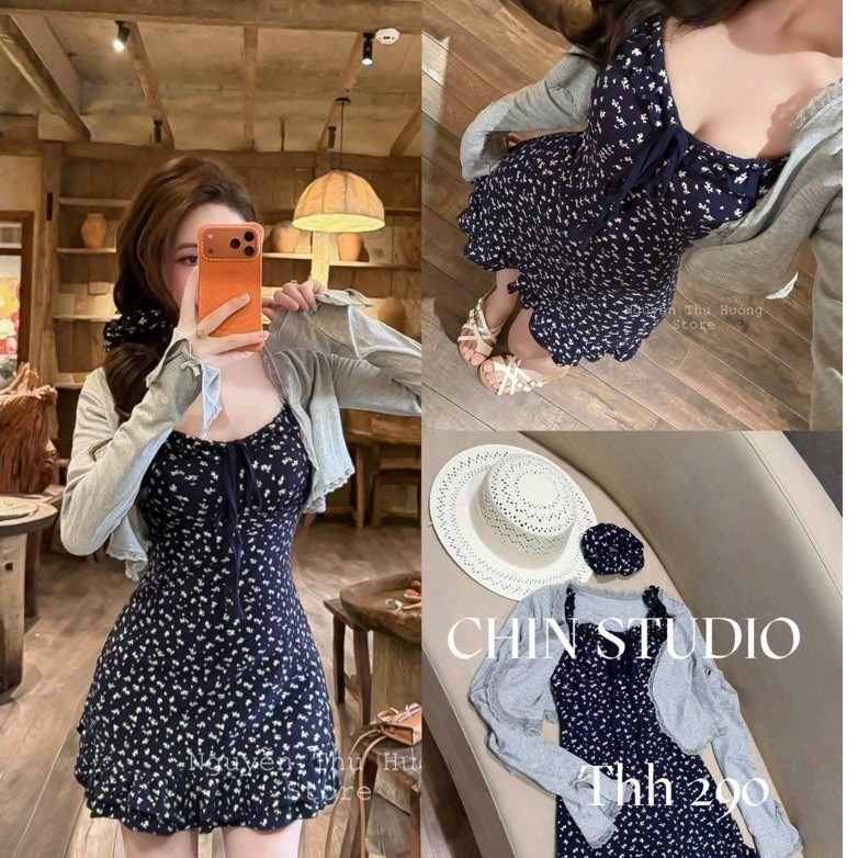 826CIN921 Sét bộ váy 2s hoa nhí phối cdg và scanchi  𝐇𝐀.𝐇𝐈 𝘄𝗲𝗮𝗿❀