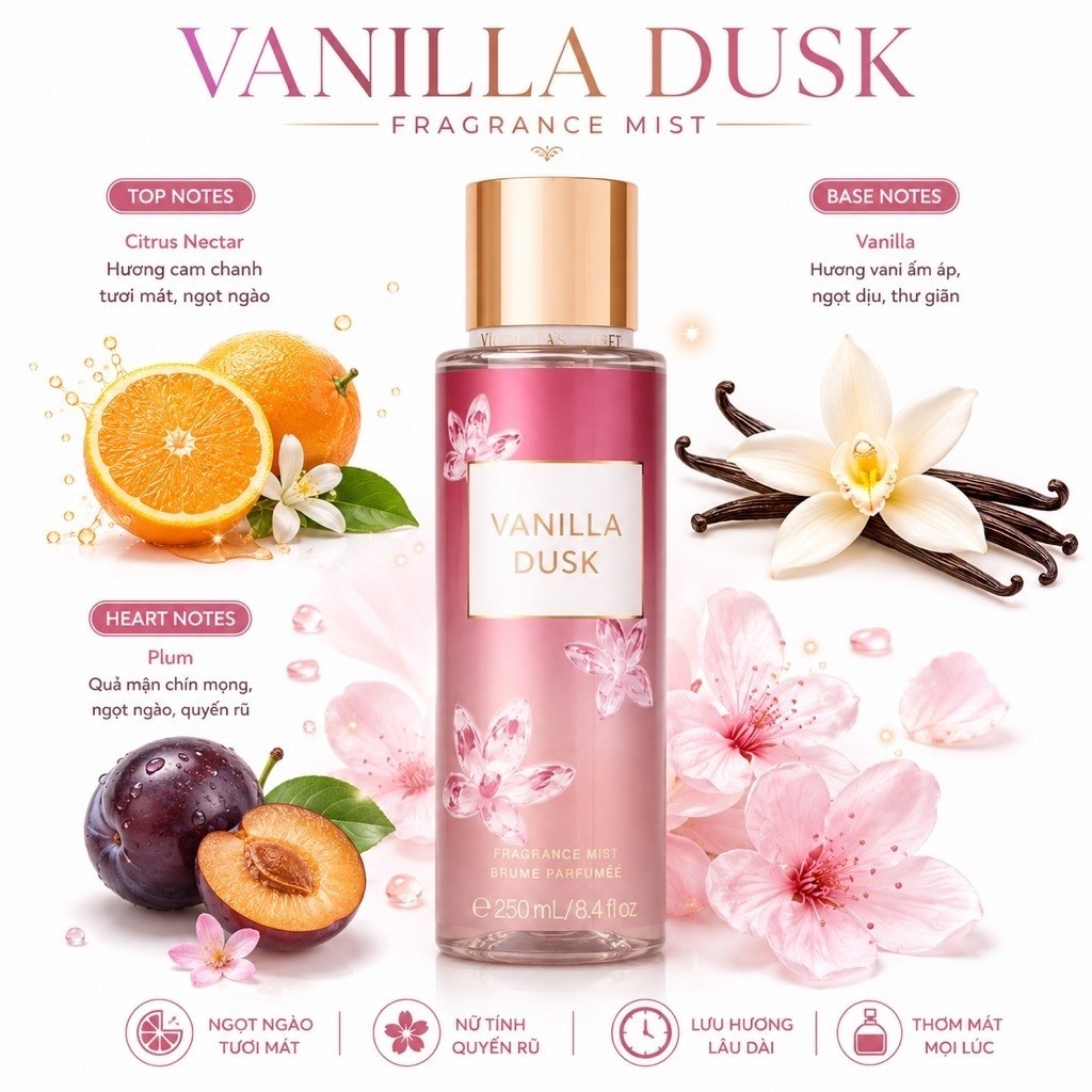 VANILLA DUSK |LUNAR JASMINE |CELESTIAL ROSE | VANILLA MOCHA CREAM - Xịt Thơm Toàn Thâm Body Mist l