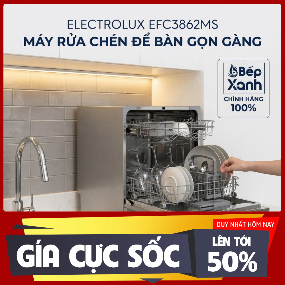 ib shop_ [Tặng 30V PINECARE] EFC3862MS  NEW 2026 | Máy Rửa Chén Electrolux 8 Bộ EFC3862MS (Màu Bạc) 