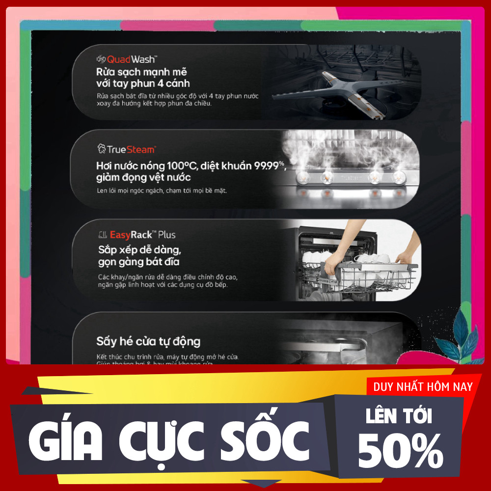 ib shop_ (chính hãng) Máy rửa bát LG Quadwash TrueSteam™ màu đen bóng MỚI | LDT14BSA4, Bảo hành 2 nă