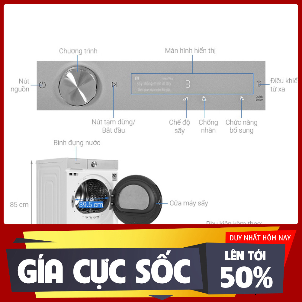 ib shop_ Máy sấy bơm nhiệt Samsung Bespoke AI 9 kg DV90BB9440GHSV  Điện Máy Kho Rẻ _mới 100%