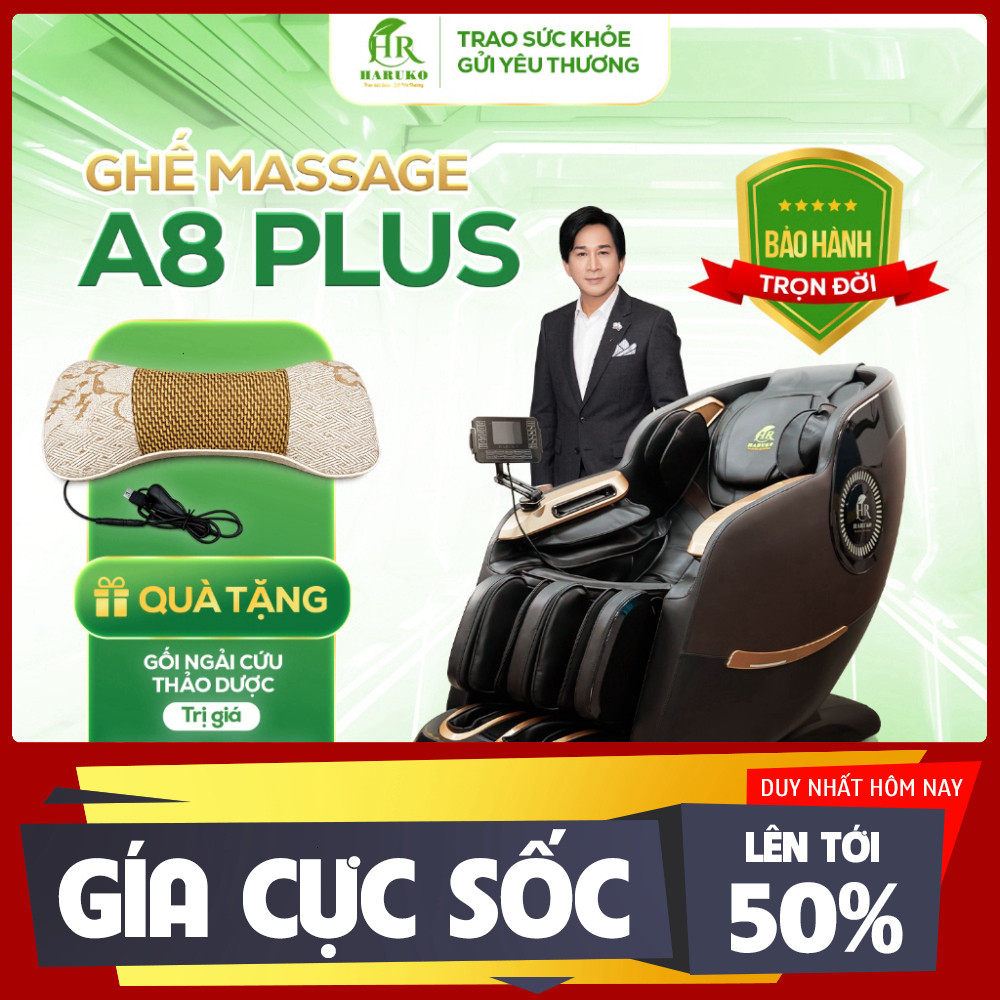 ib shop_ Ghế massage toàn thân HR Haruko A8 Plus New, máy massage cao cấp con lăn mát xa di chuyển b