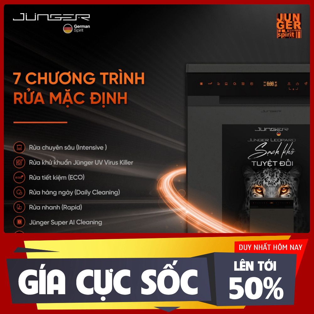 ib shop_ Máy Rửa Bát Junger Leopard DWJ183VG – 15 Bộ – 7 Chương Trình Rửa – 9 Tính Năng Phụ Trợ – PE