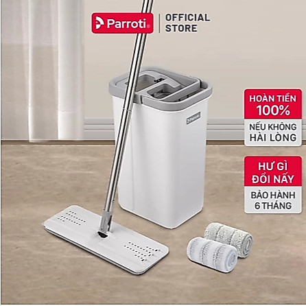 Bộ Cây Lau Nhà Tự Vắt Thông Minh, Tự Vắt Nhanh, Tay Cầm Mềm, Miếng Lau Microfiber - Size Vừa Parroti