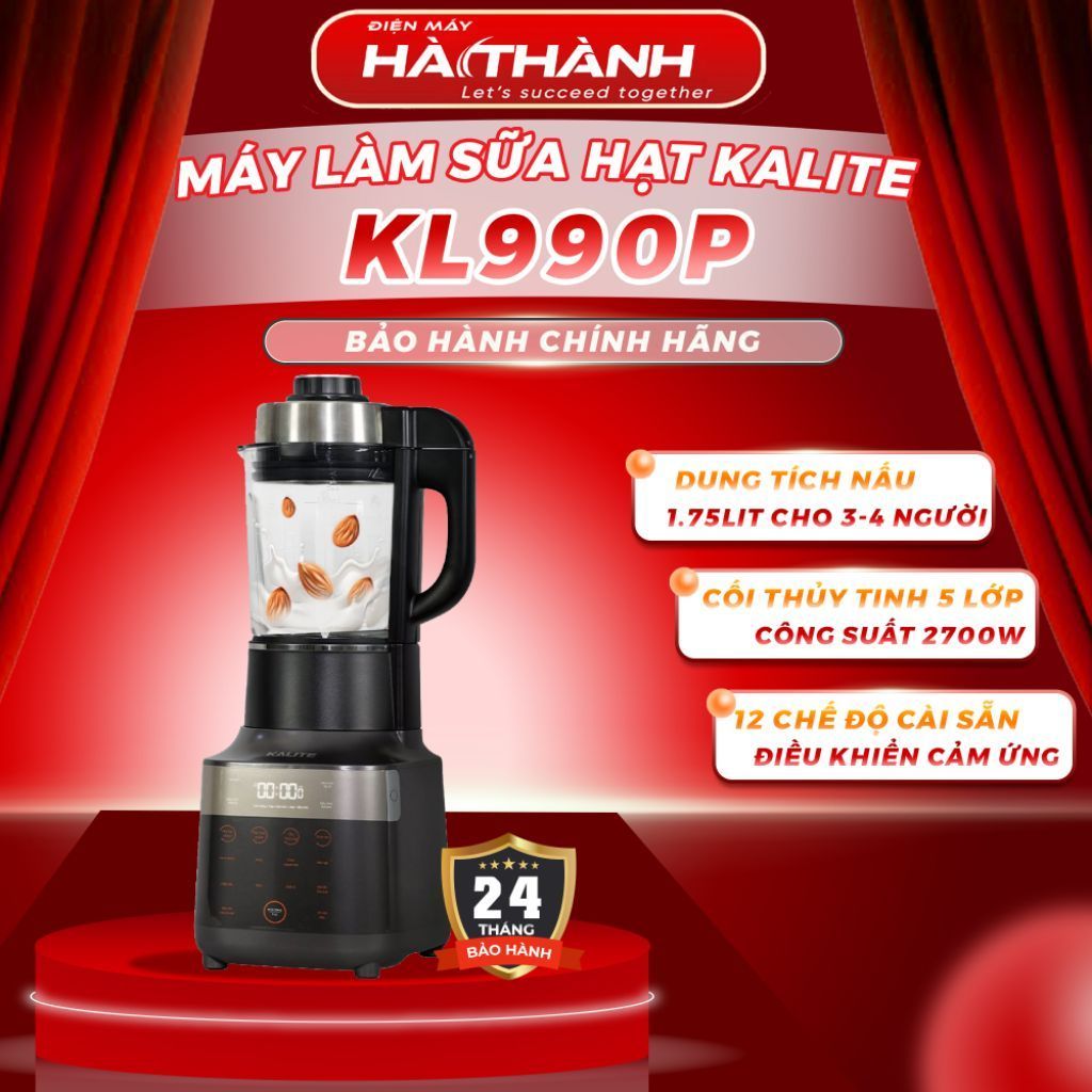 Máy Làm Sữa Hạt Kalite KL990p, 2700W-1.75Lit, Sấy Khô Khử Khuẩn, Chống Tràn Thông Minh, Hàng Chính H