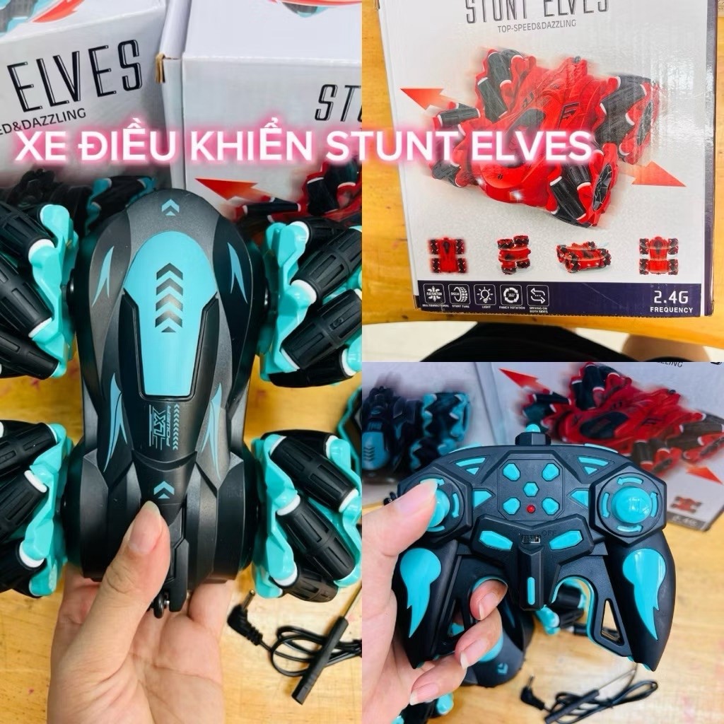 Xe Điều Khiển Stunt Elves 4 Bánh Đa Hướng – Xoay 360°, Drift Chạy Ngang, Đèn LED Cực Chất Cho Bé