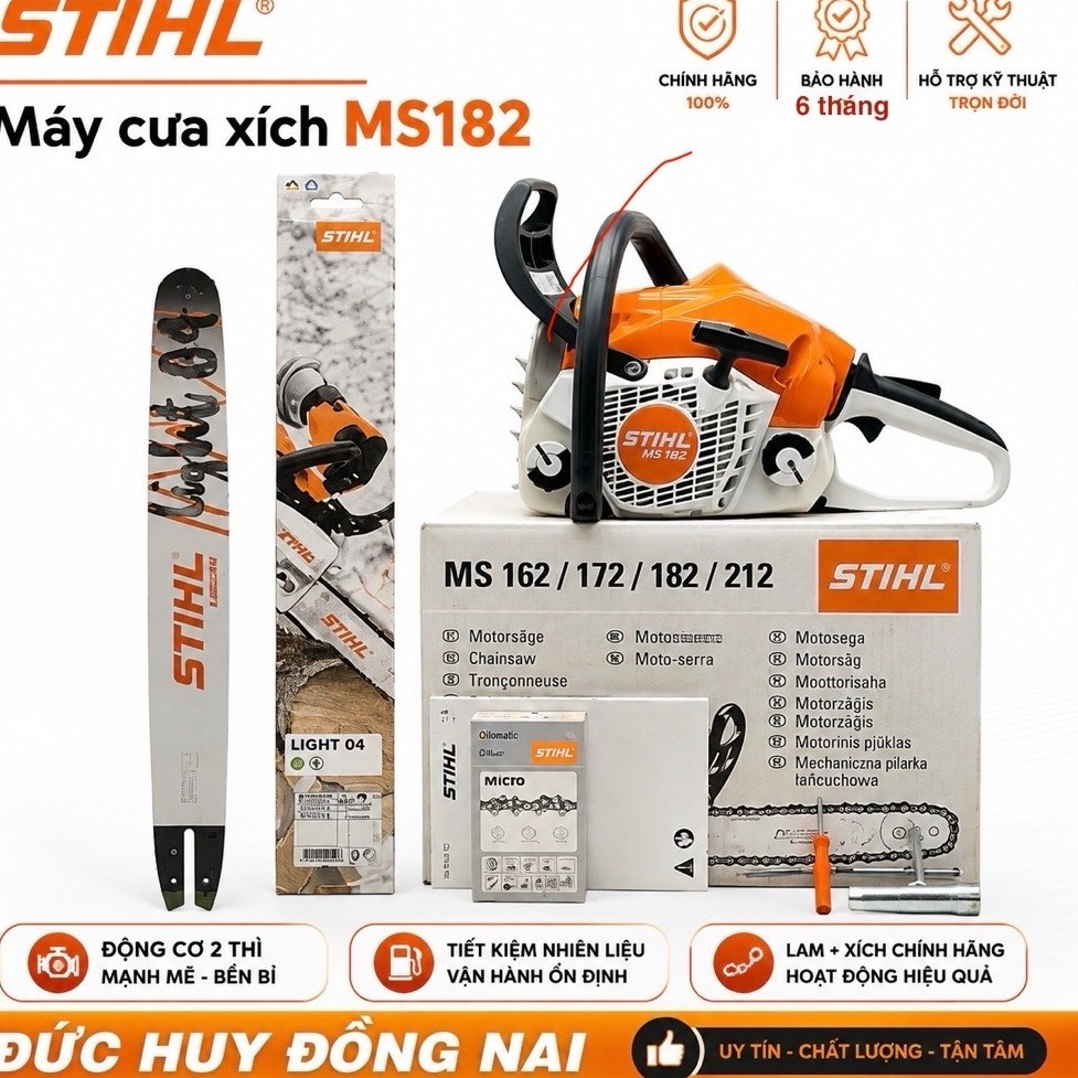 Máy Cưa Xích STIHL MS 182 Chính Hãng – Máy Cưa Gỗ 2 Thì – Bảo Hành 6Tháng – Đức Huy Đồng Nai