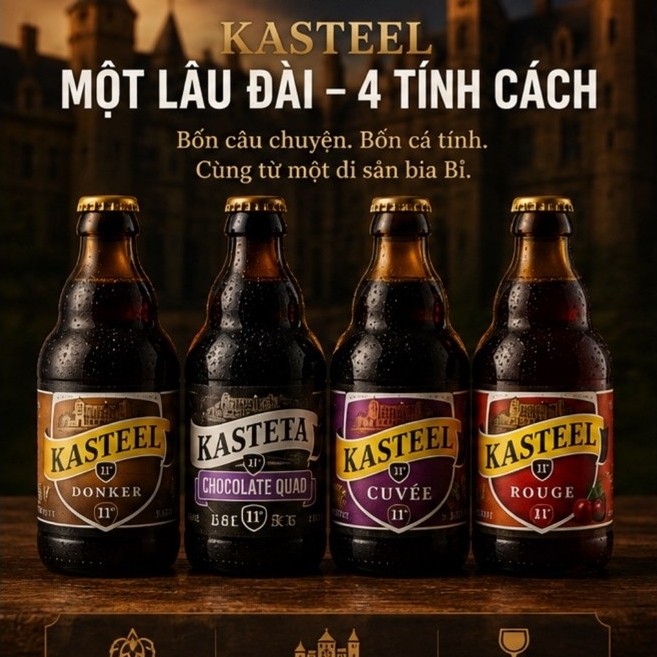 Combo 4 chai bia Kasteel (Donker, Rouge, Barista, Cuvee du Chauteau)