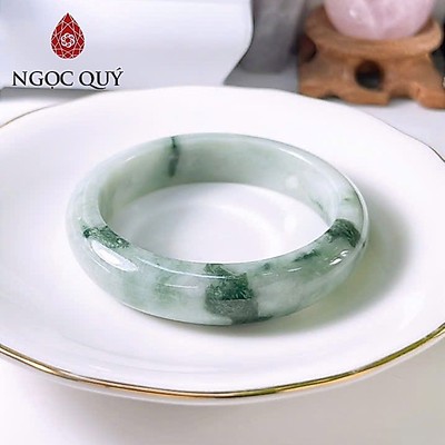 Vòng cẩm thạch A Myanmar - Ngọc phỉ thúy type A bản hẹ tròn xanh táo hoa bay ni 51-57 LM151 - Ngoc Quý
