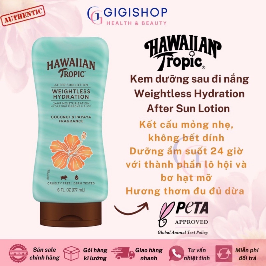 [Bill US] Lotion dưỡng ẩm & làm dịu da sau nắng Hawaiian Tropic Silk Hydration After Sun Lotion 177m
