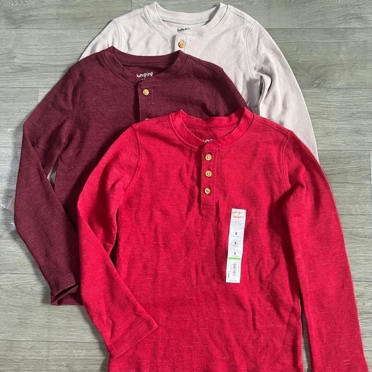 Áo bé trai waffle henley dài tay mặc thu đông vnxk