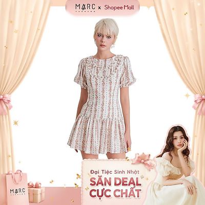 MARC FASHION_Đầm mini hoa hạ eo tay phồng cổ tròn_CBNH032425