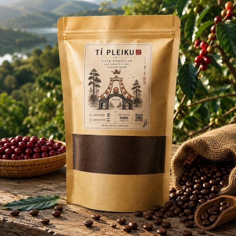 Cafe Pleiku - Khối lượng 500g/ túi - Pha phin