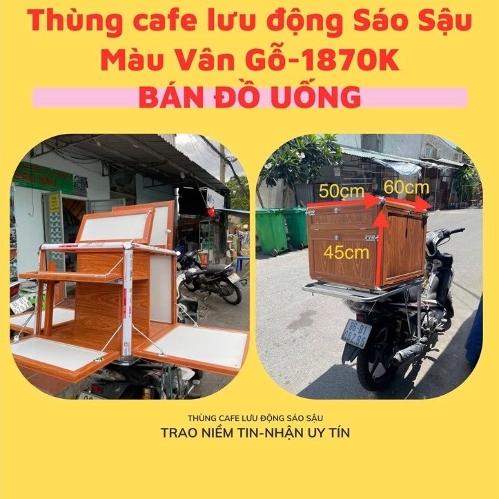 Xe cafe lưu động-thùng cafe mini, cafe take away,giá rẻ nhất thị trường SÁO SẬU 60x50x45 màu vân gỗ