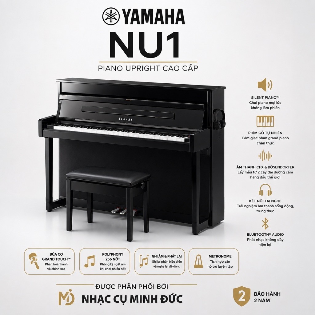 Piano Yamaha NU1 - Piano Điện Giả Cơ Cao Cấp - Phím Búa Gỗ - Âm thanh Yamaha CFX mô phỏng piano Gran